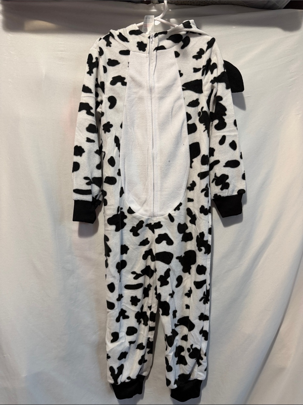 Kids Black & White Cow-Print Hooded One-Piece Footie Pajamas